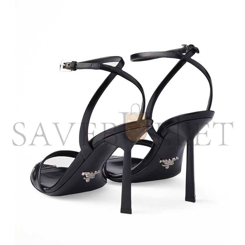 PRADA BRUSHED LEATHER HEELED SANDALS 